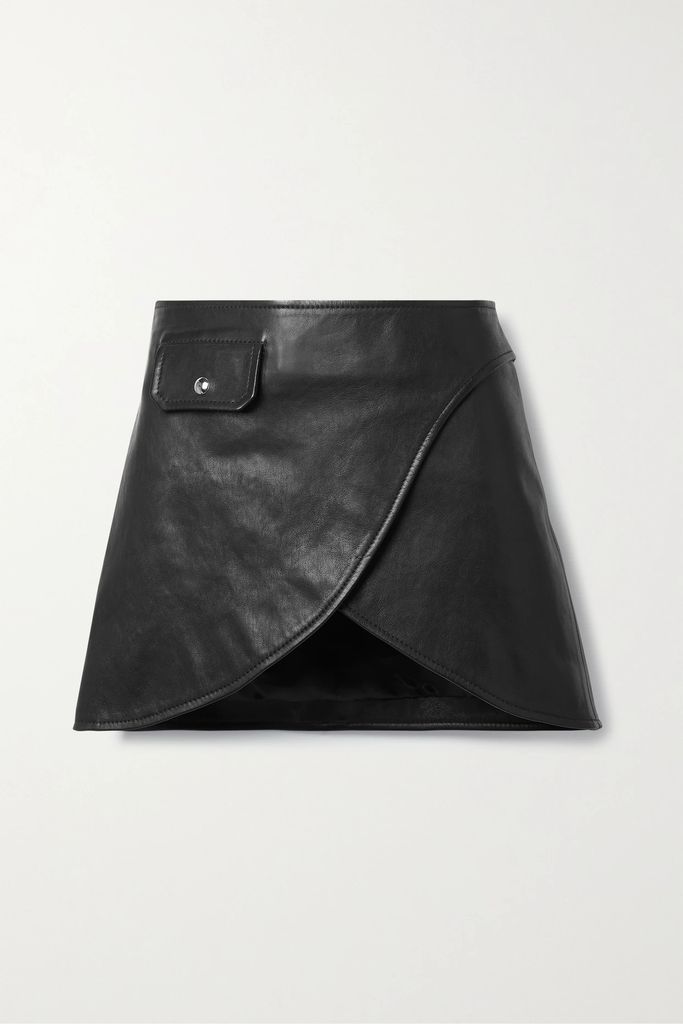 Otis Asymmetric Textured-leather Mini Wrap Skirt - Black