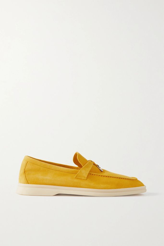 Summer Charms Walk Embellished Suede Loafers - Yellow