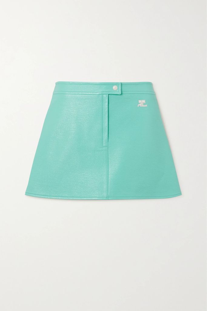 Appliquéd Cotton-blend Vinyl Mini Skirt - Turquoise