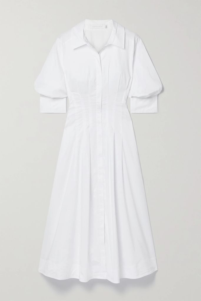 Ainsley Pleated Cotton-blend Poplin Midi Shirt Dress - White