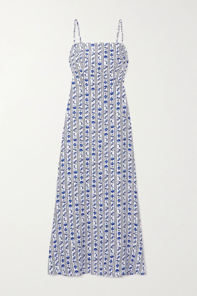 Nora Printed Silk Midi Dress - Blue