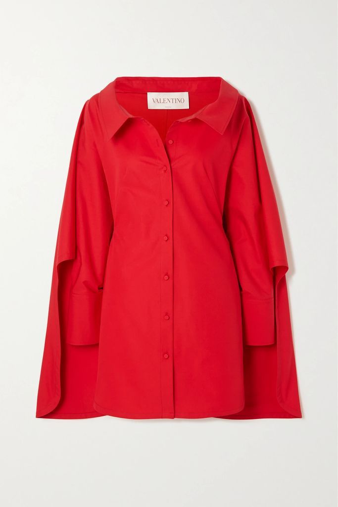 Cape-effect Cotton-poplin Mini Shirt Dress - Red