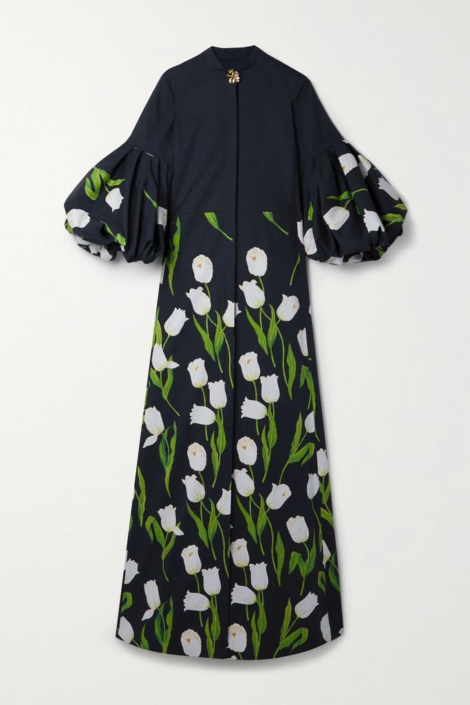 Floral-print Cotton-blend Gown - Navy
