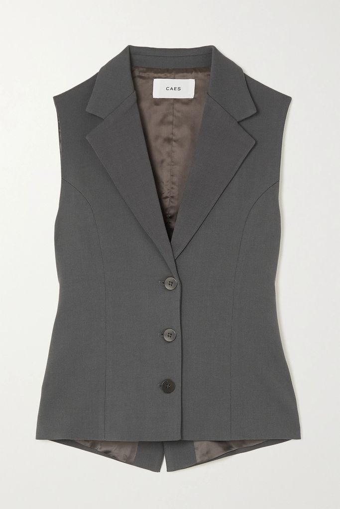 Cutout Stretch Ecovero And Wool-blend Vest - Dark gray