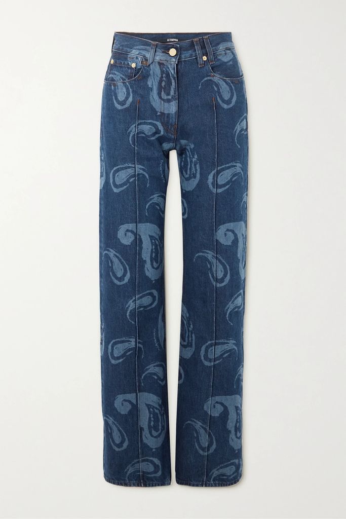 Bordado Organic Mid-rise Straight-leg Jeans - Blue