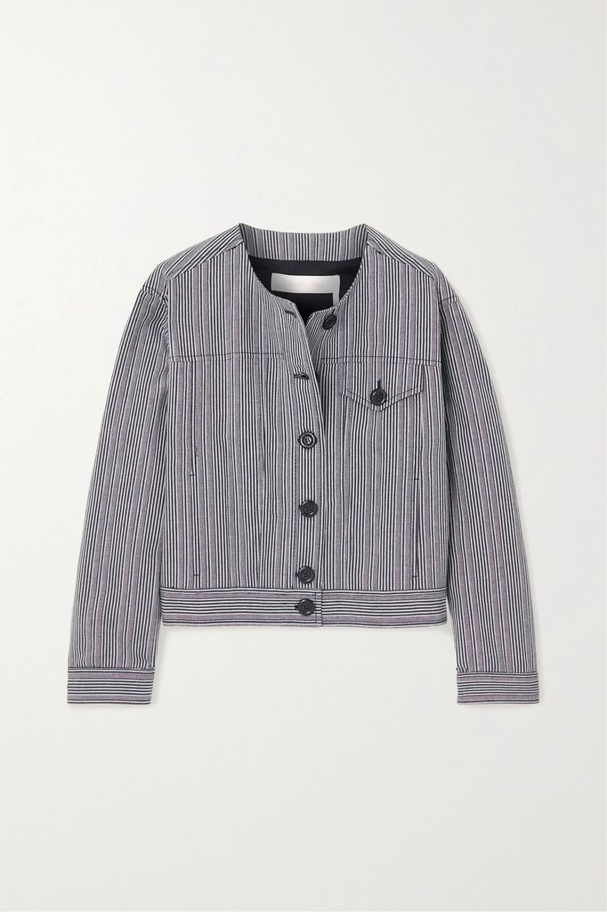 Cropped Striped Cotton Jacket - Gray