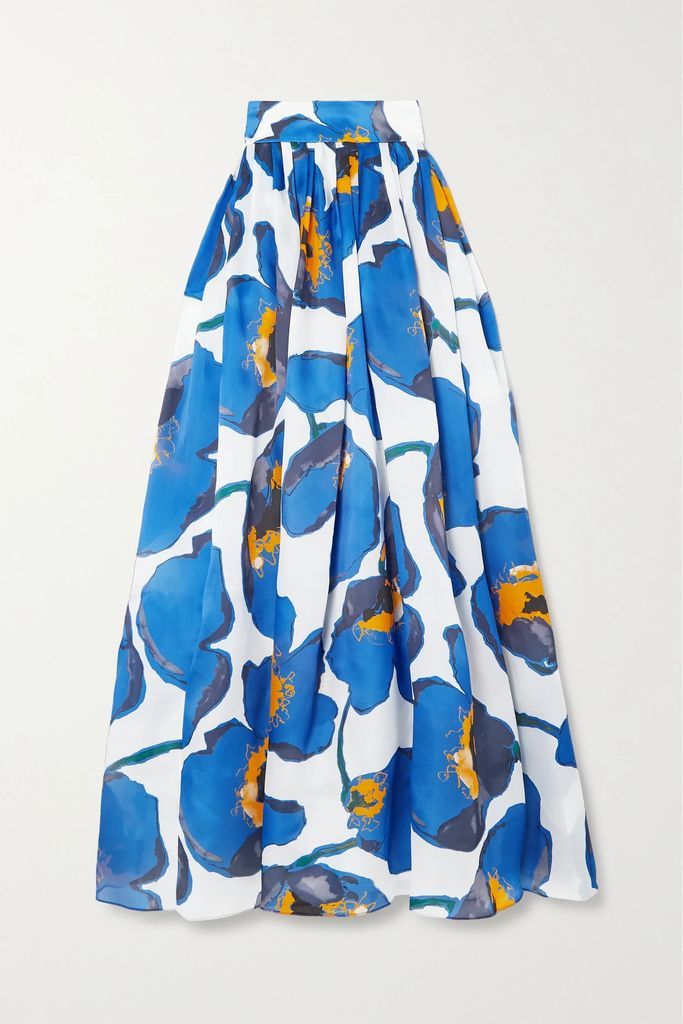 Floral-print Silk-chiffon Maxi Skirt - Blue