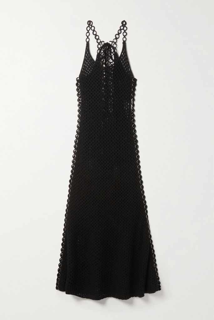 Embellished Crocheted Wool Maxi Dress - Black