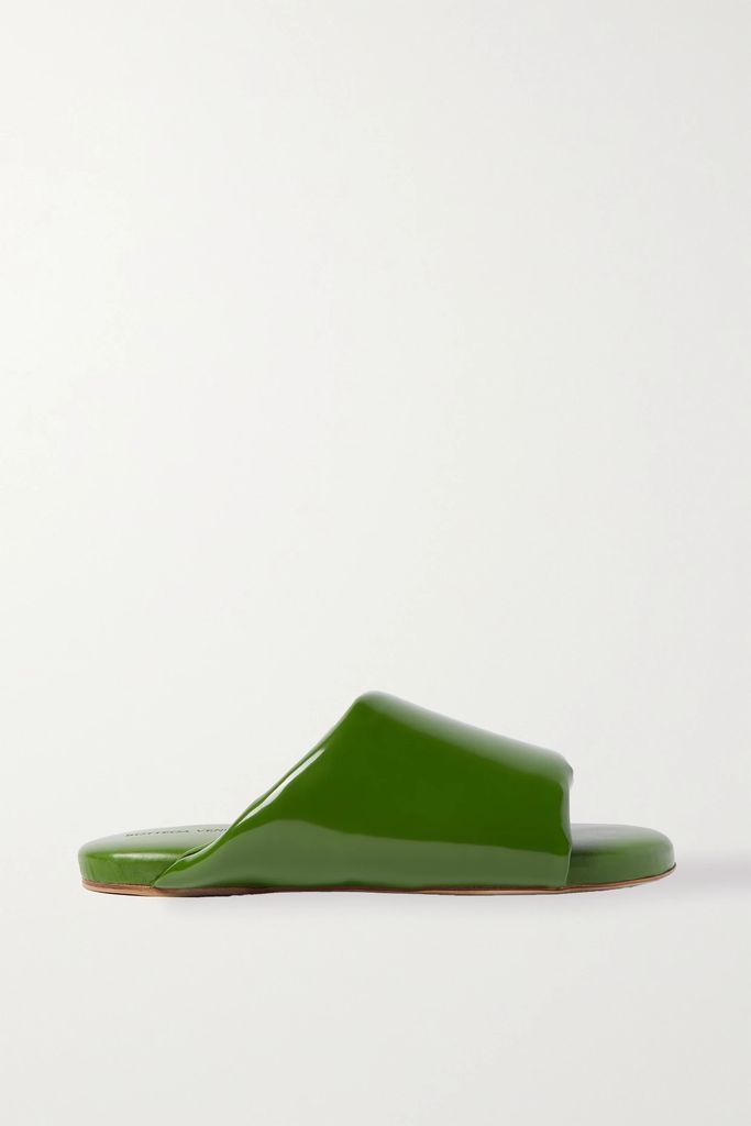 Glossed-leather Slides - Green