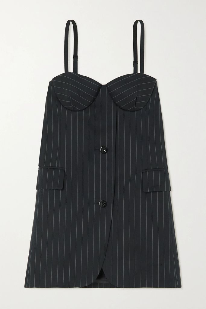 Pinstriped Cotton-poplin Mini Dress - Navy