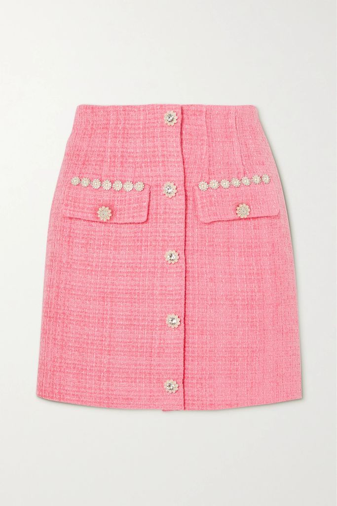 Embellished Bouclé-tweed Mini Skirt - Pink