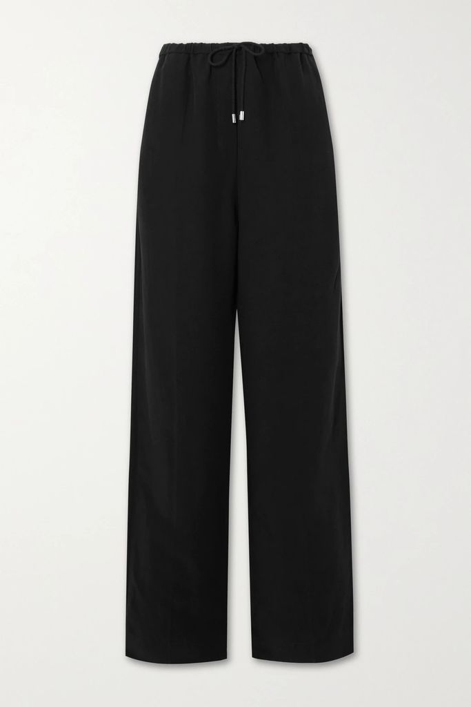 Lyocell And Linen-blend Wide-leg Pants - Black