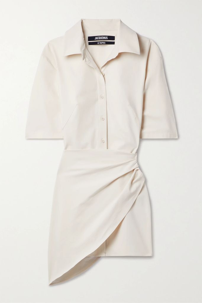 Cutout Draped Stretch-twill Mini Shirt Dress - Ivory