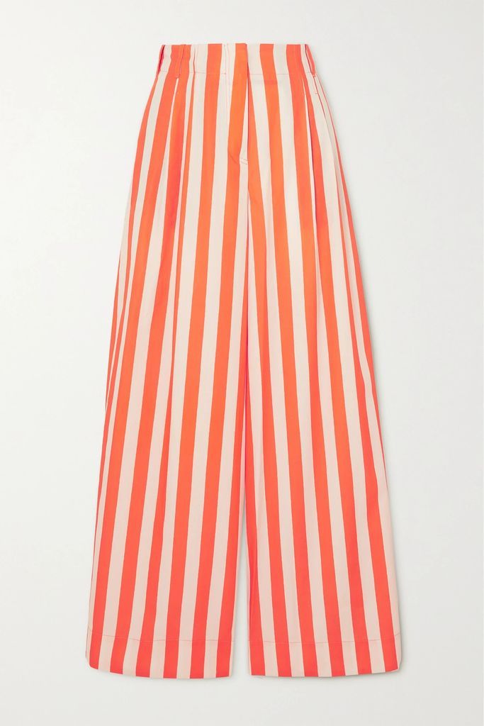 Striped Cotton-poplin Wide-leg Pants - Orange