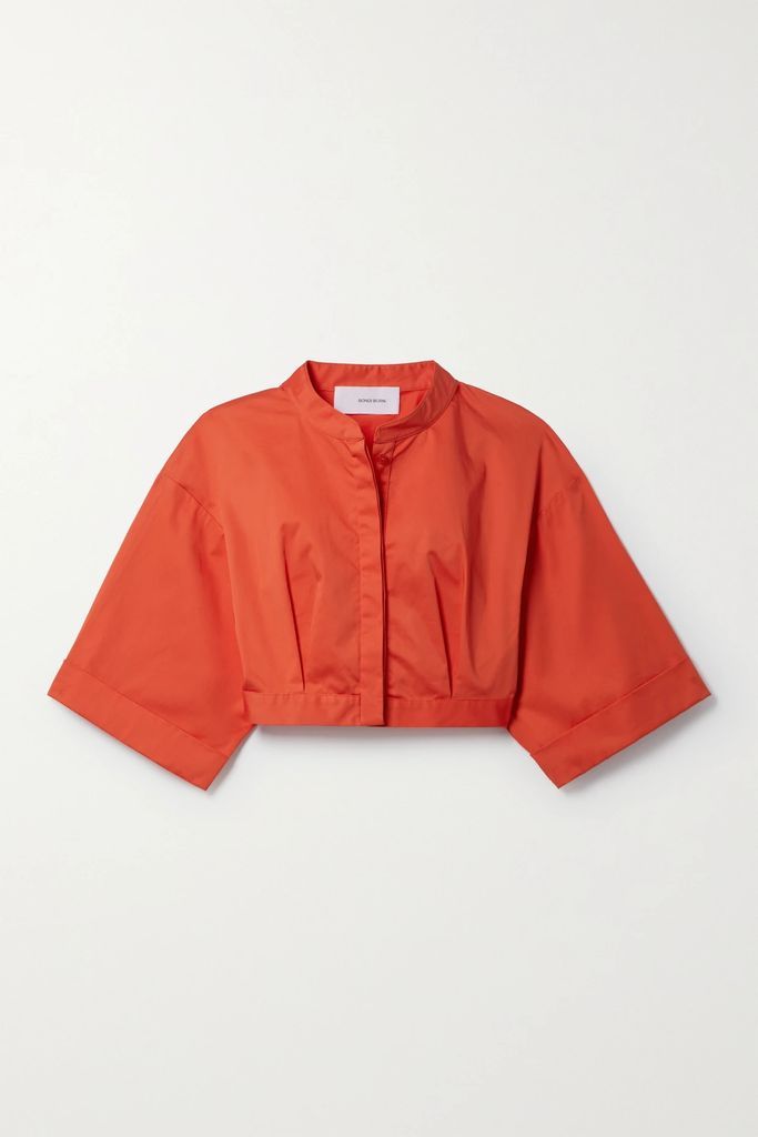 Levera Cropped Cotton-blend Sateen Top - Bright orange