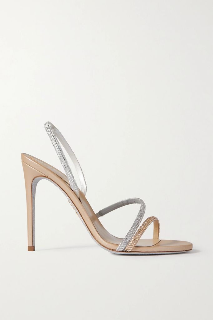 Irina Crystal-embellished Metallic Satin Slingback Sandals - Beige