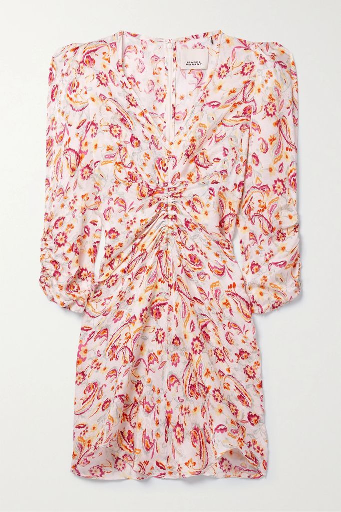 Aliniza Ruched Floral-print Jacquard Mini Dress - Ecru