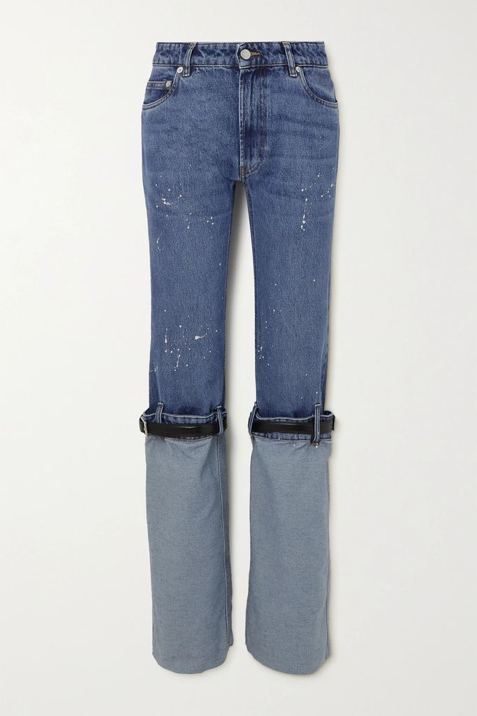 Hybrid Belted Distressed Mid-rise Straight-leg Jeans - Blue