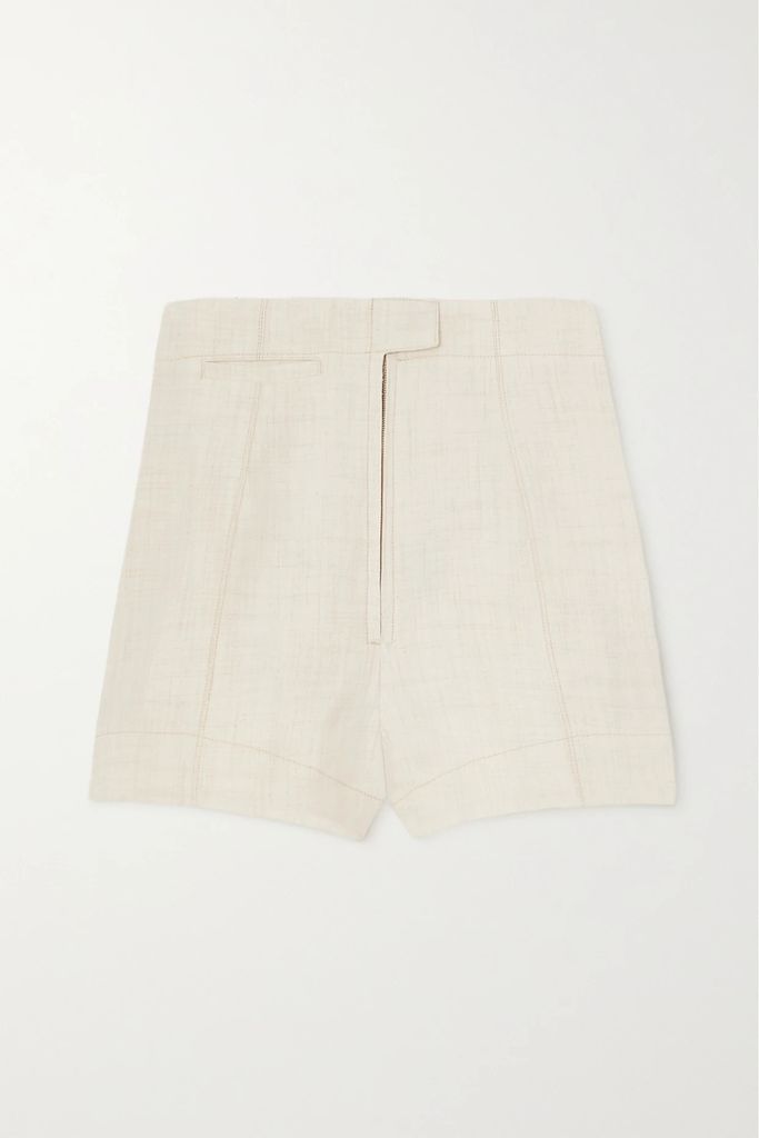 Cutout Linen-blend Shorts - Off-white