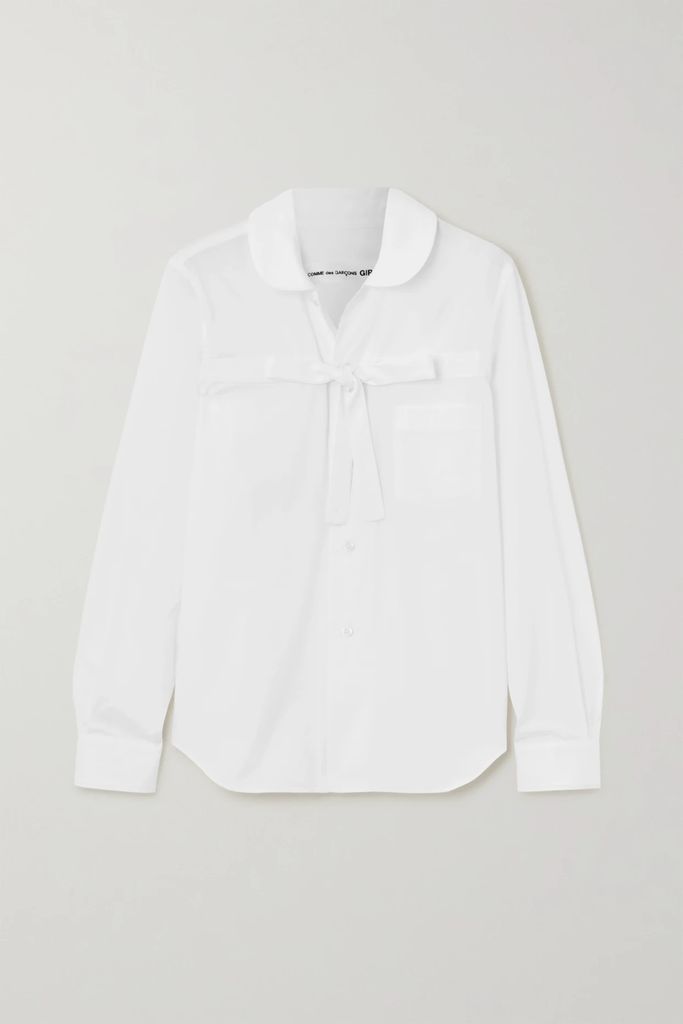 Bow-detailed Cotton-poplin Shirt - White