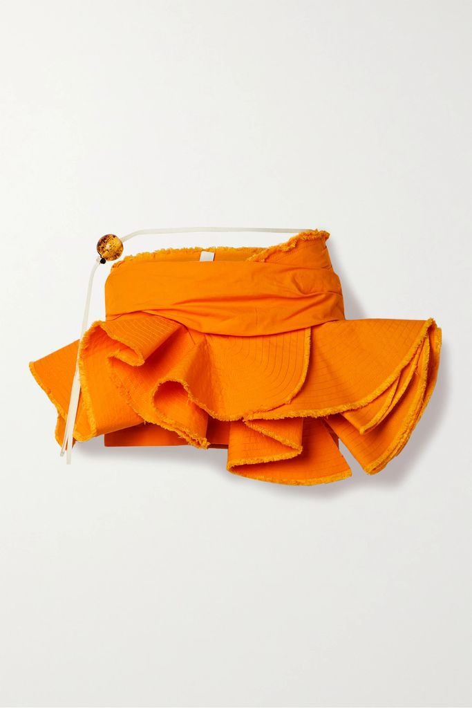 Artichaut Ruffled Frayed Cotton-canvas Mini Skirt - Orange
