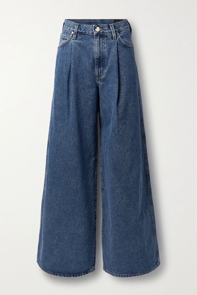 The Atticus Pleated Low-rise Wide-leg Jeans - Dark denim