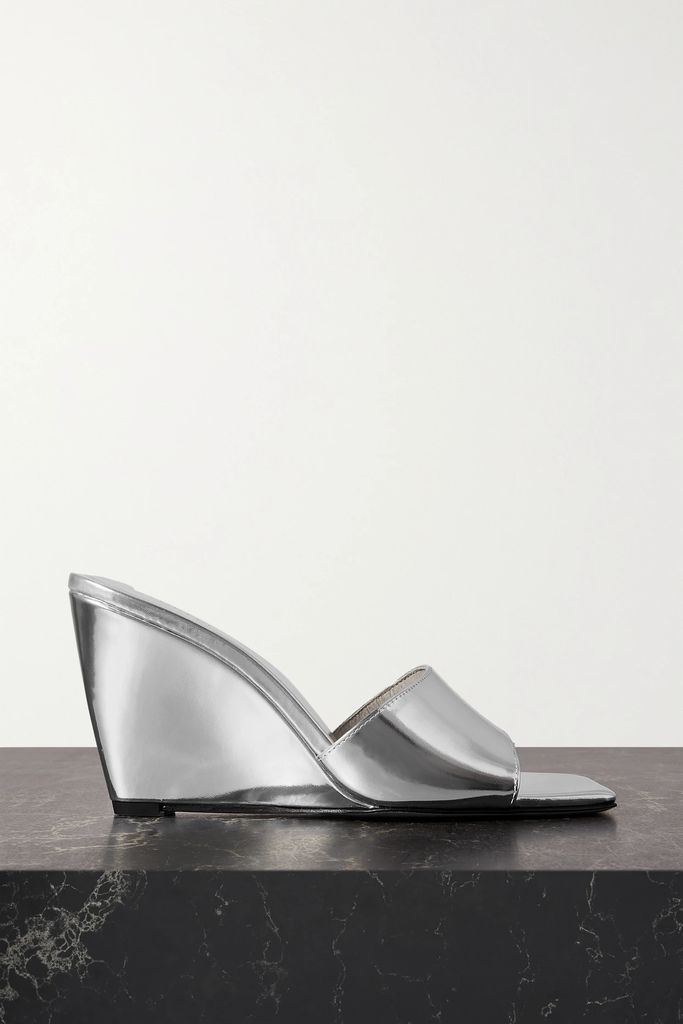 Gaia Mirrored-leather Wedge Mules - Silver