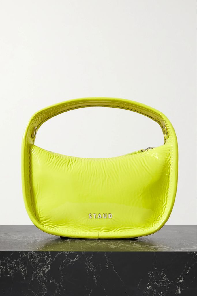 Venice Neon Crinkled Patent-leather Tote - Lime green
