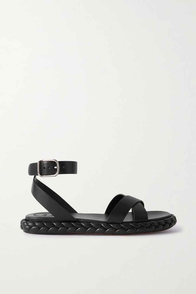 Braided Leather Sandals - Black