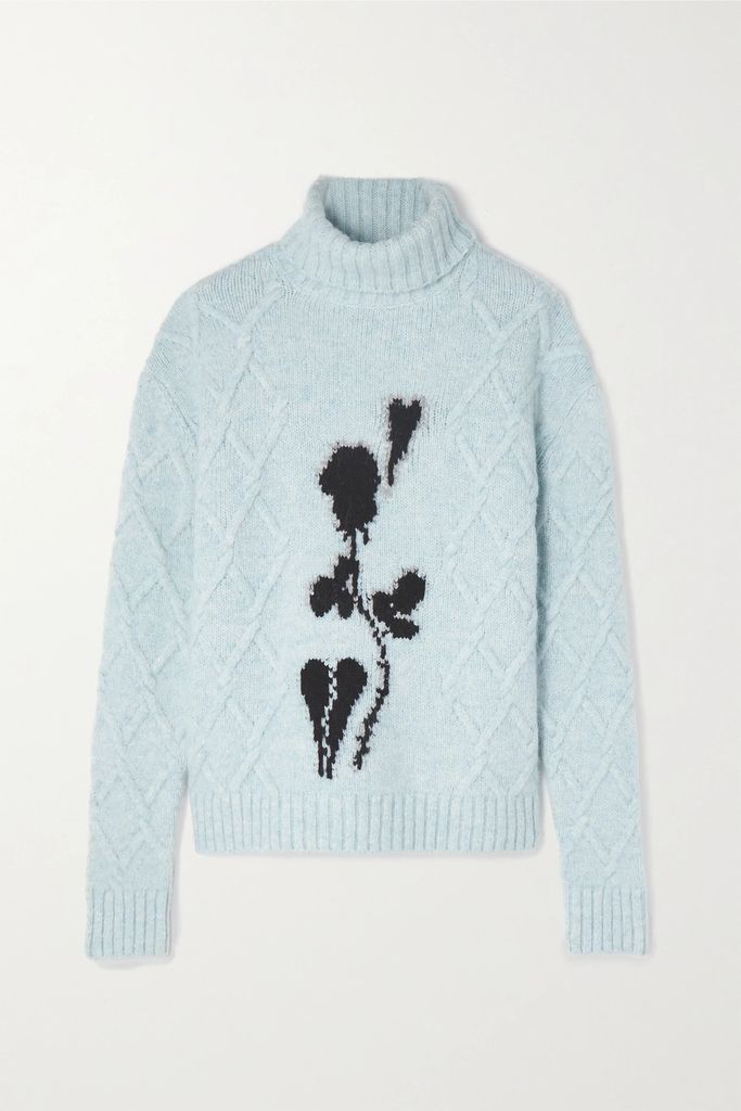Olympia Intarsia Cable-knit Turtleneck Sweater - Blue