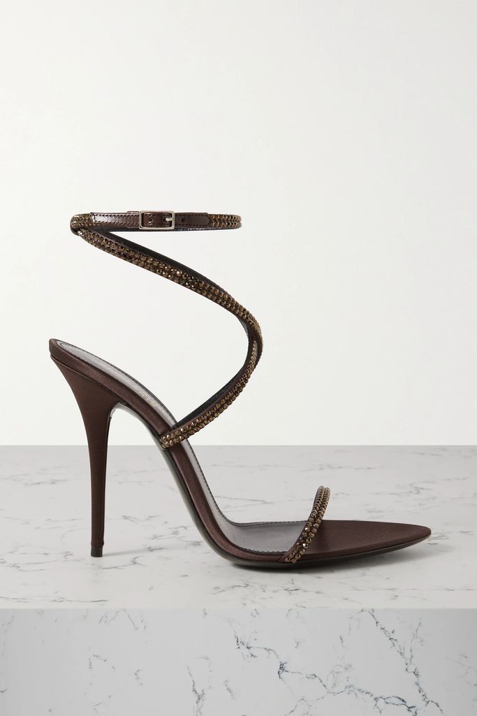 Ava Crystal-embellished Silk-satin Sandals - Brown