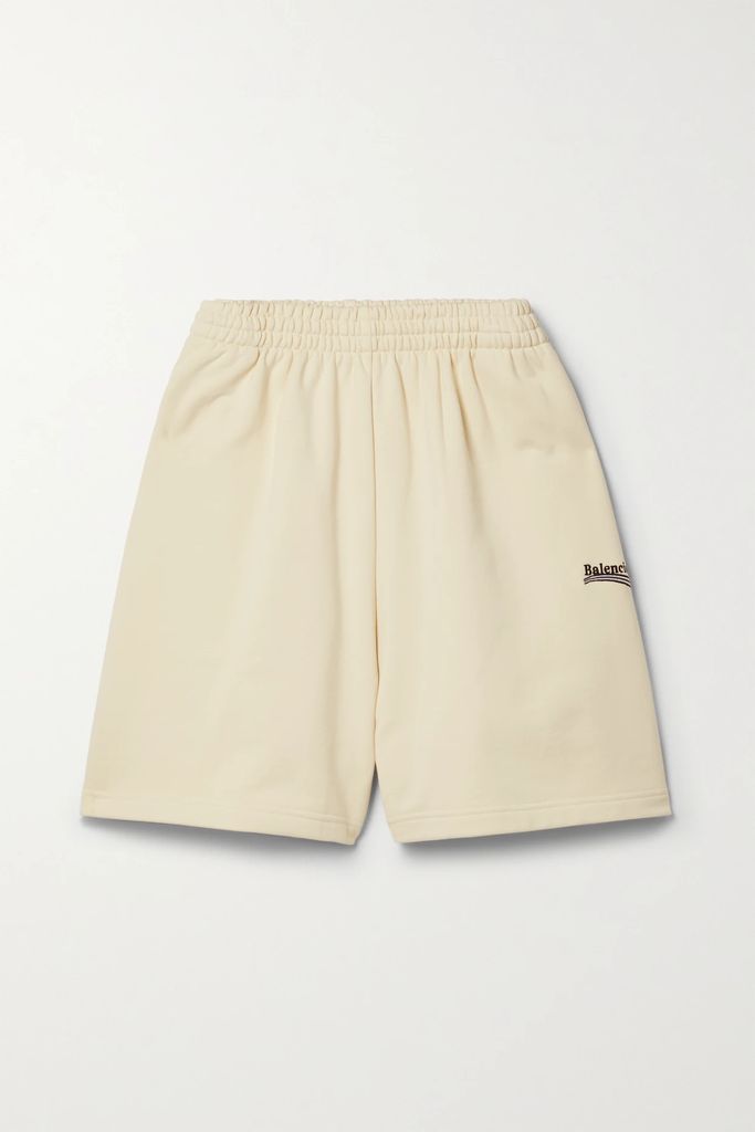 Embroidered Cotton-jersey Shorts - Cream