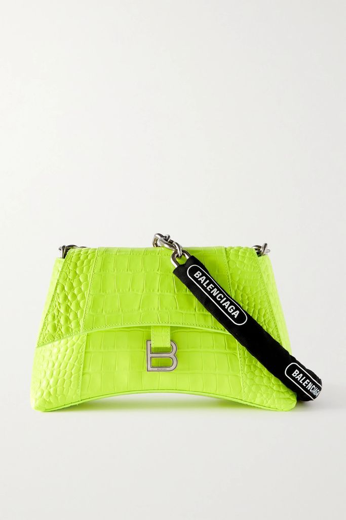 Downtown Small Grosgrain-trimmed Croc-effect Leather Shoulder Bag - Yellow