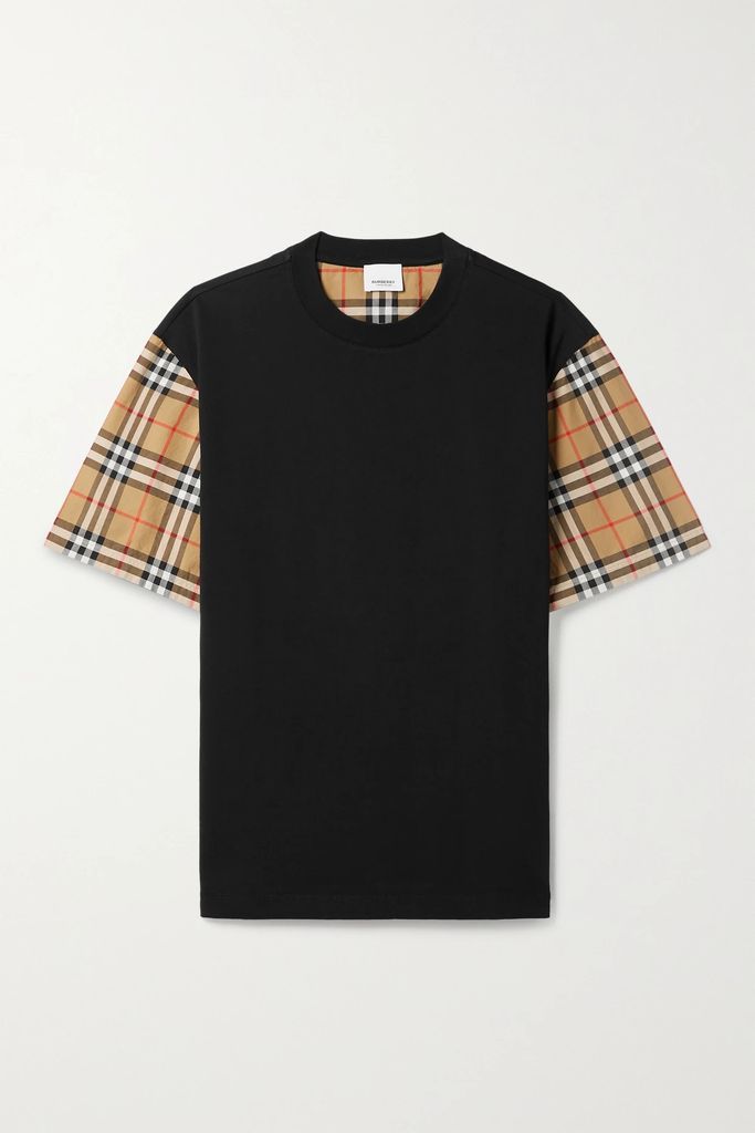 + Net Sustain Checked Poplin-trimmed Cotton-jersey T-shirt - Black