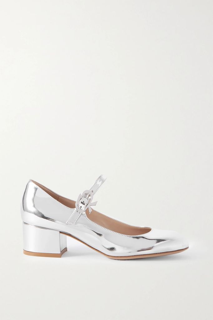 45 Metallic Patent-leather Mary Jane Pumps - Silver