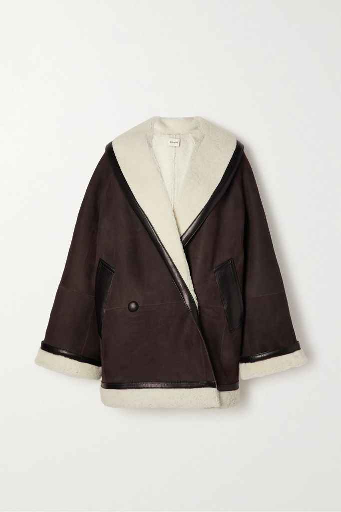 Layton Leather-trimmed Shearling Coat - Brown
