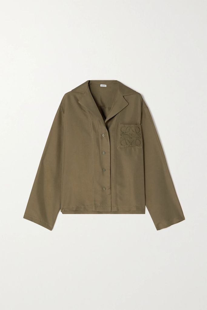 Embroidered Silk Shirt - Army green