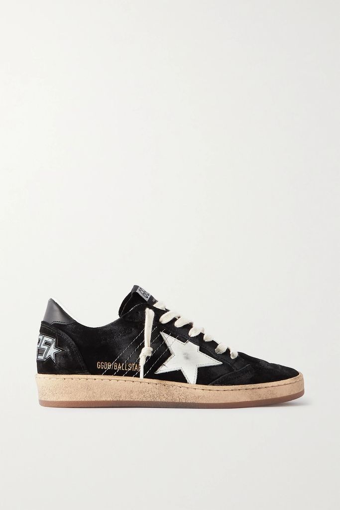 Ball Star Distressed Leather-trimmed Suede Sneakers - Black