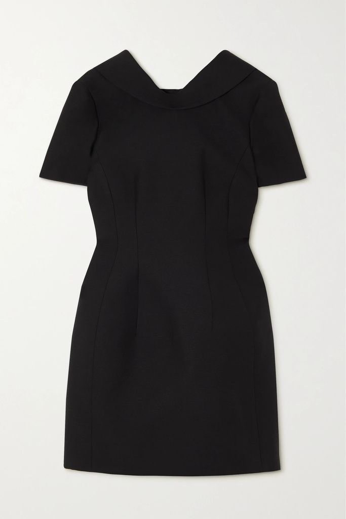 Bow-detailed Wool And Silk-blend Crepe Mini Dress - Black