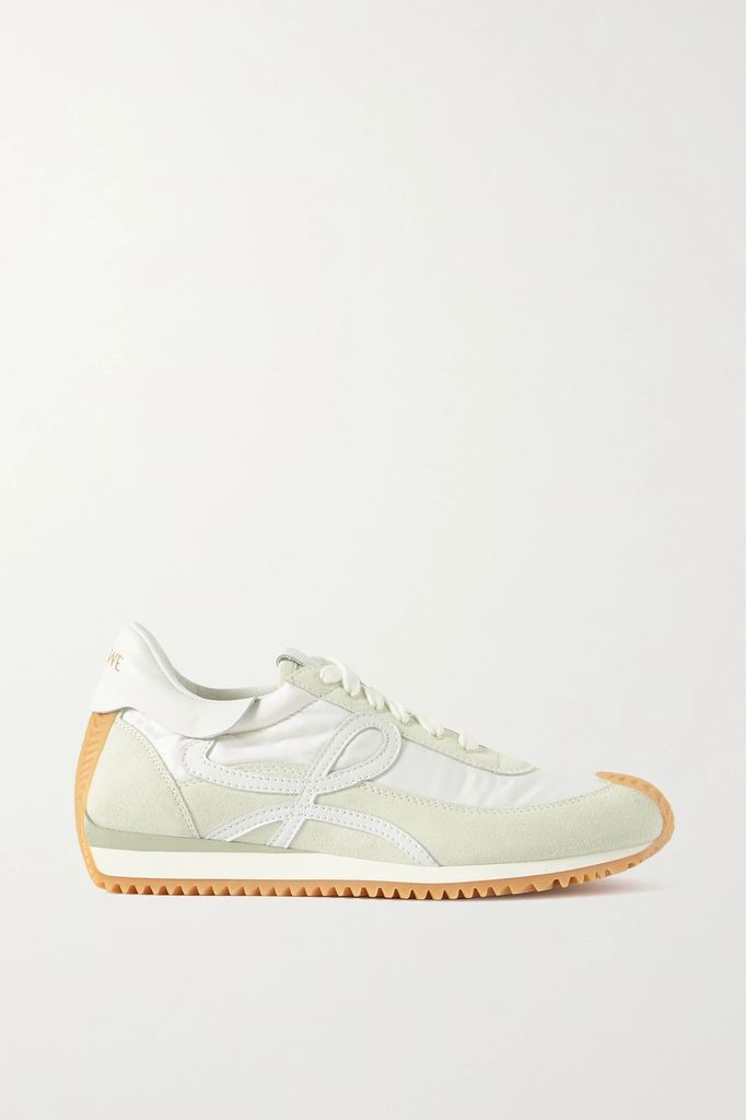 Flow Logo-appliquéd Shell, Leather And Suede Sneakers - White