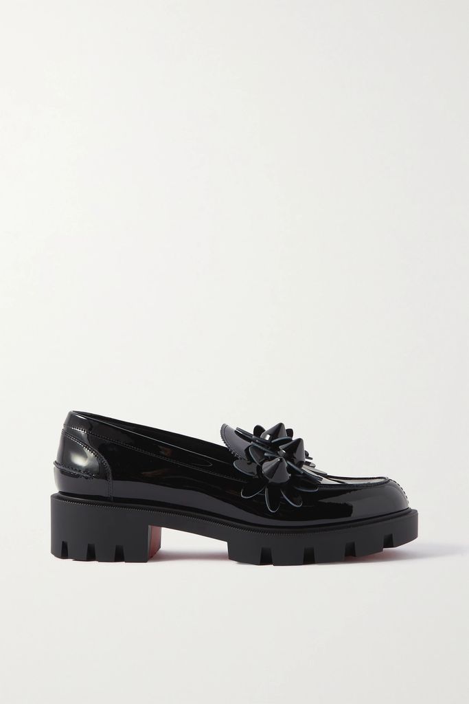 Daisy Spikes Embellished Patent-leather Loafers - Black