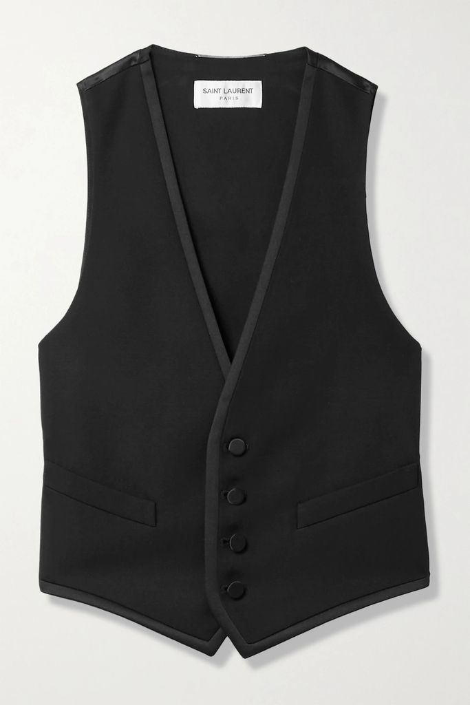 Cropped Grain De Poudre Wool And Silk-satin Vest - Black