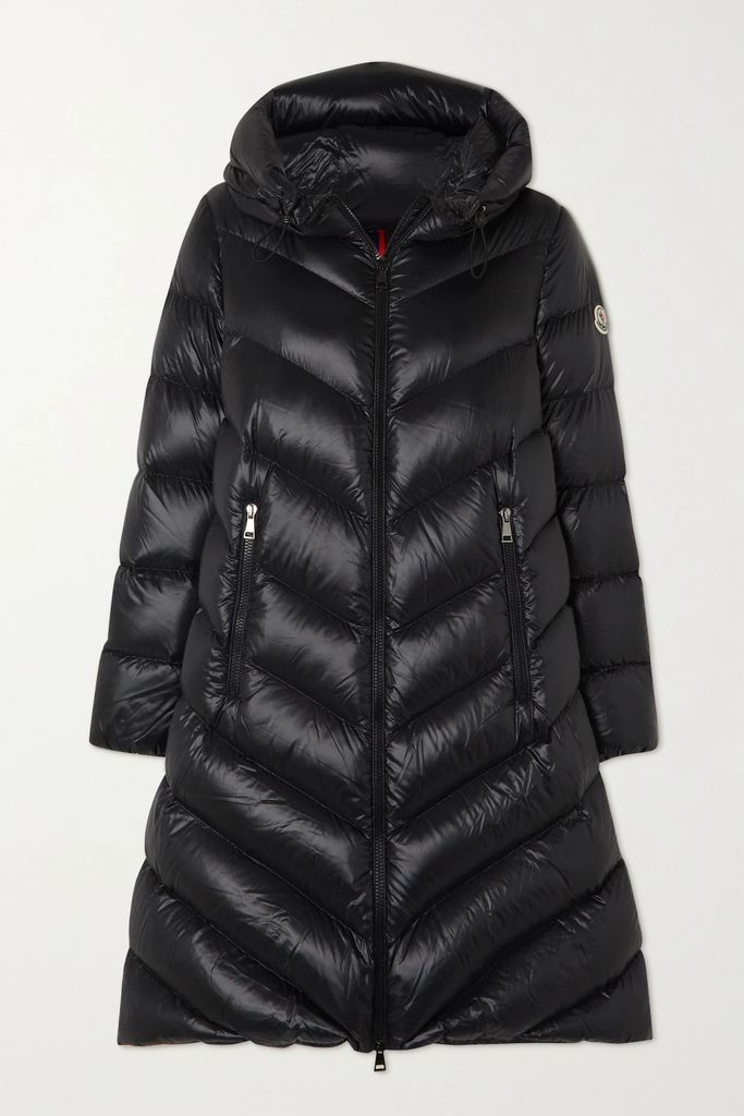 Cambales Hooded Quilted Glossed-shell Down Coat - Black
