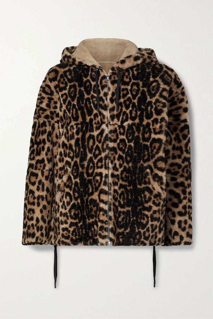 Hooded Leopard-print Shearling Jacket - Brown