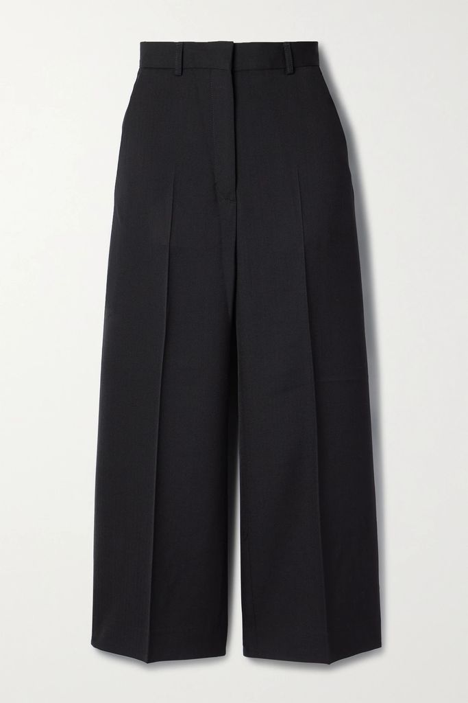 Cropped Woven Straight-leg Pants - Black