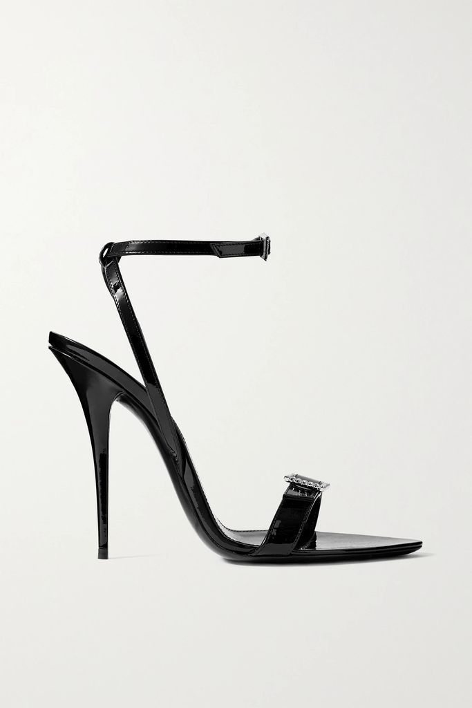 Claude Crystal-embellished Patent-leather Sandals - Black