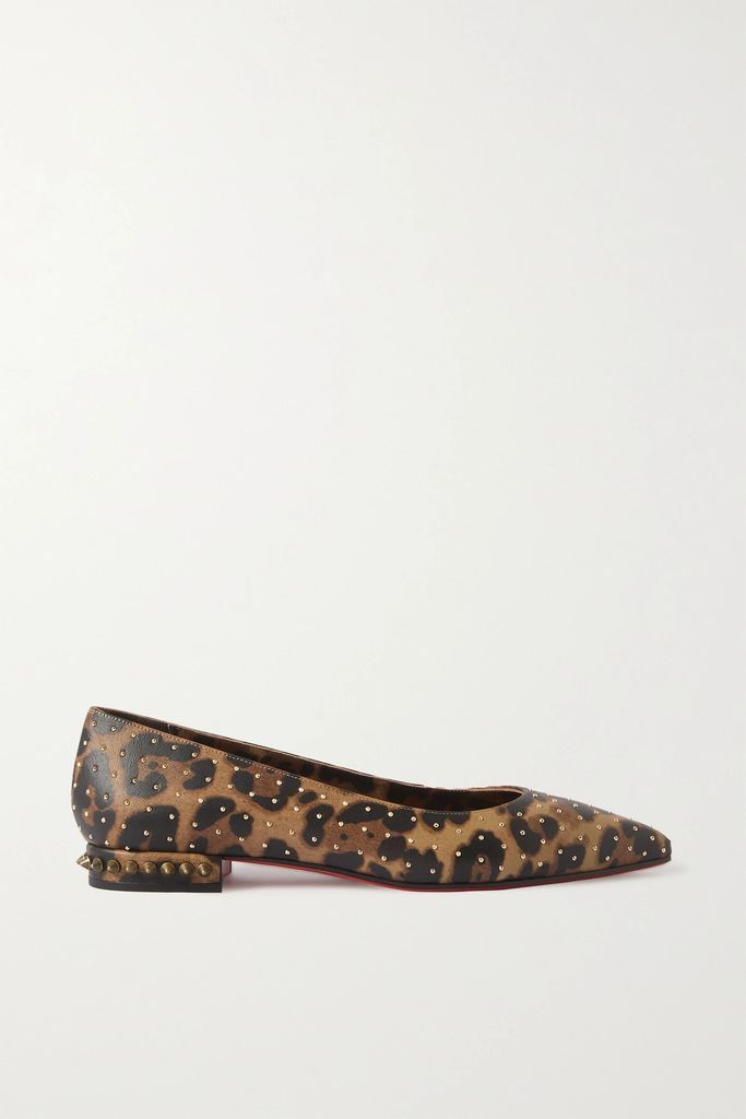 Free Hall Plume Studded Leopard-print Leather Point-toe Flats - Leopard print