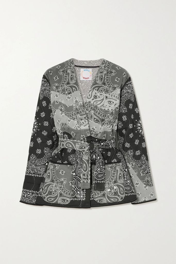 Belted Patchwork Paisley-print Cotton-poplin Jacket - Gray
