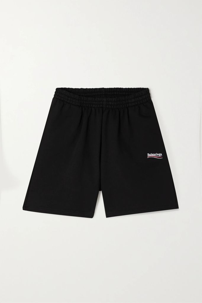 Embroidered Cotton-jersey Shorts - Black
