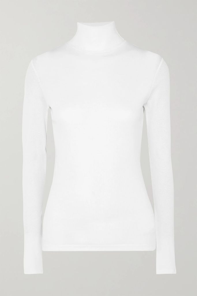 Kaye Ribbed Organic Cotton-jersey Turtleneck Top - White